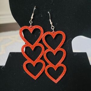 Red Glitter Heart Earrings